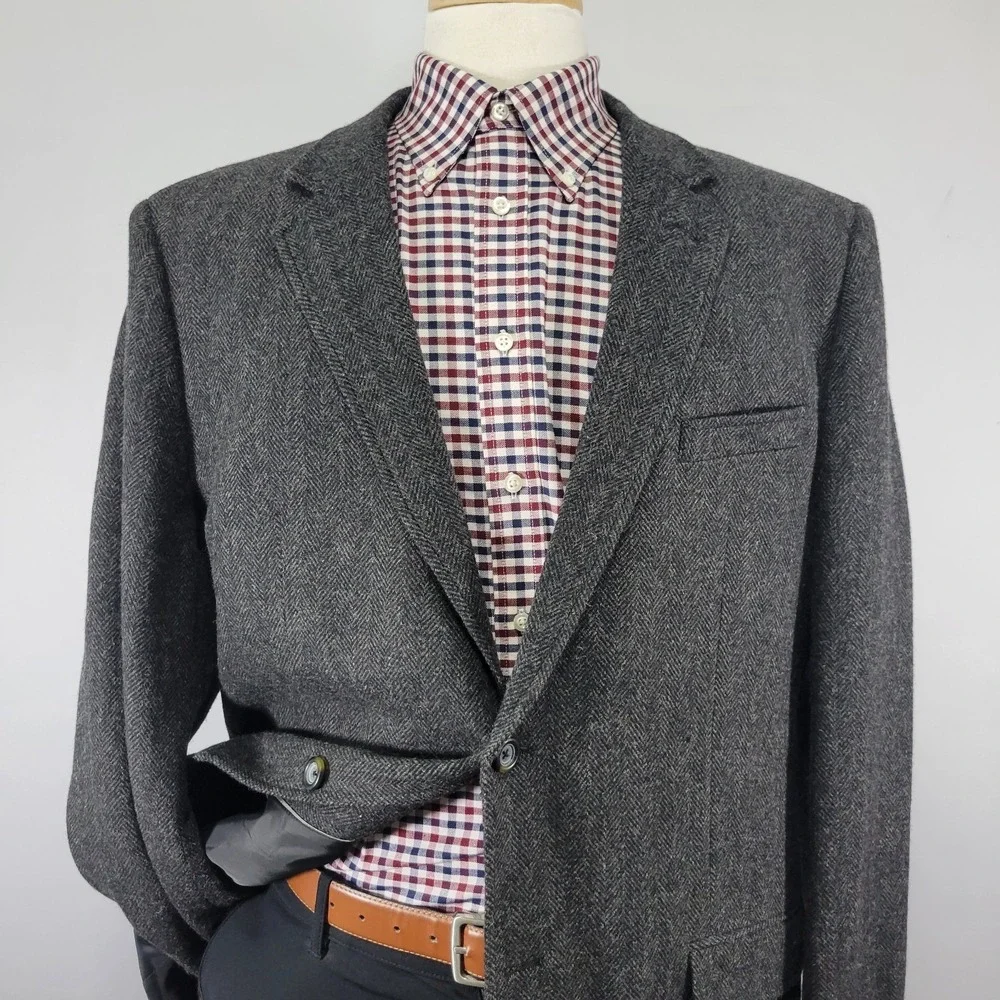 Merona Men's Tweed Sport‎ Coat Blazer Two Button Gray Herringbone Wool Blend 48R